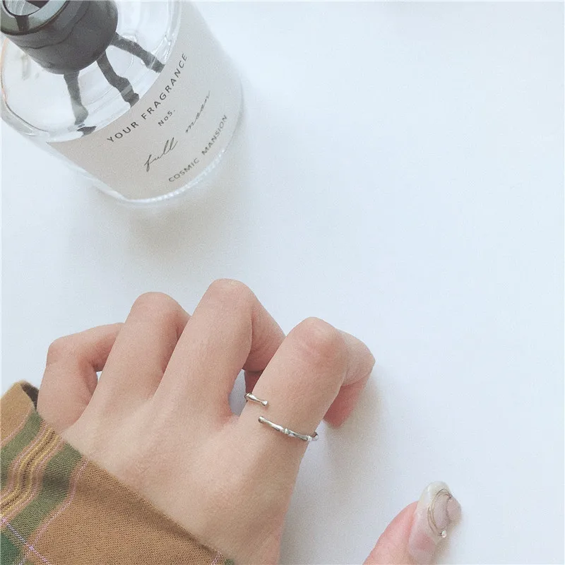 open adjustable boho bamboo ring silver bamboo band thumb minimalist gift ring stackable midi everyday dainty cute simple ring