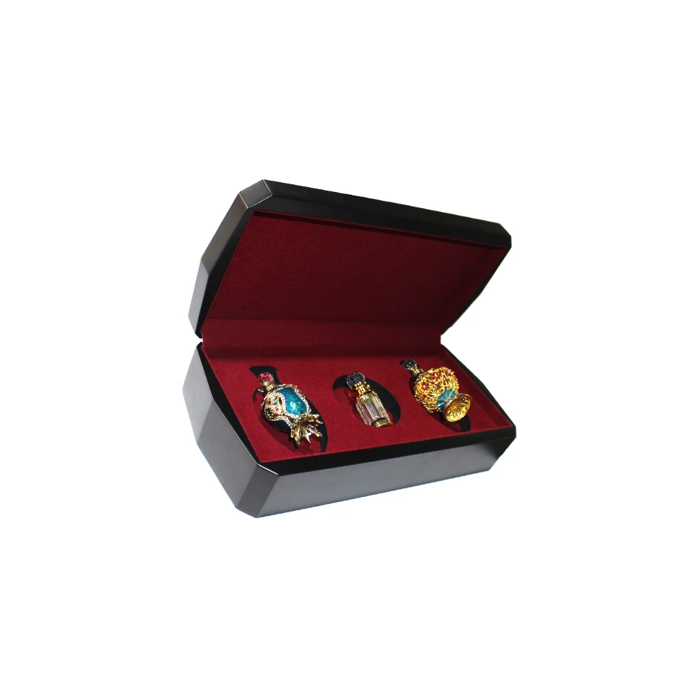 
New Design Special Custom Luxury 3 Slots Storage Black Wooden Perfume Box 