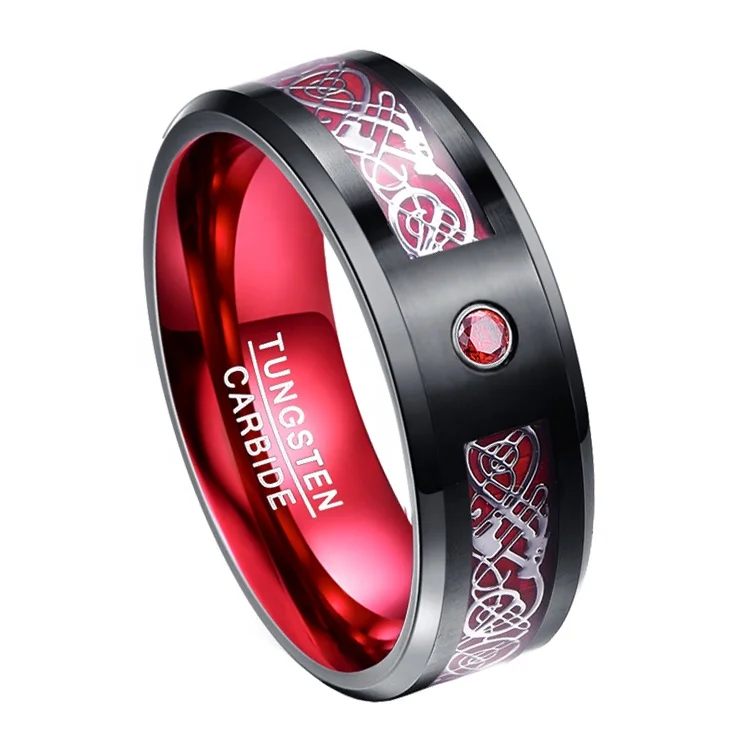 High quality factory wholesale men tungsten carbide rings with dragon piece inlay