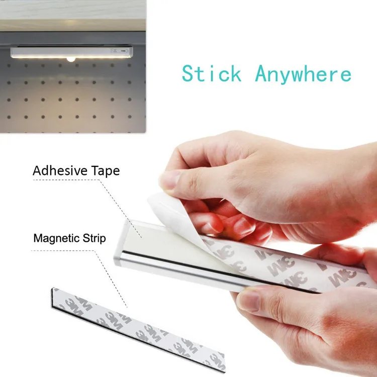 Светодиодный светильник Shareus с датчиком движения, на батарейках, с магнитной лентой для шкафа, светодиодный ночник