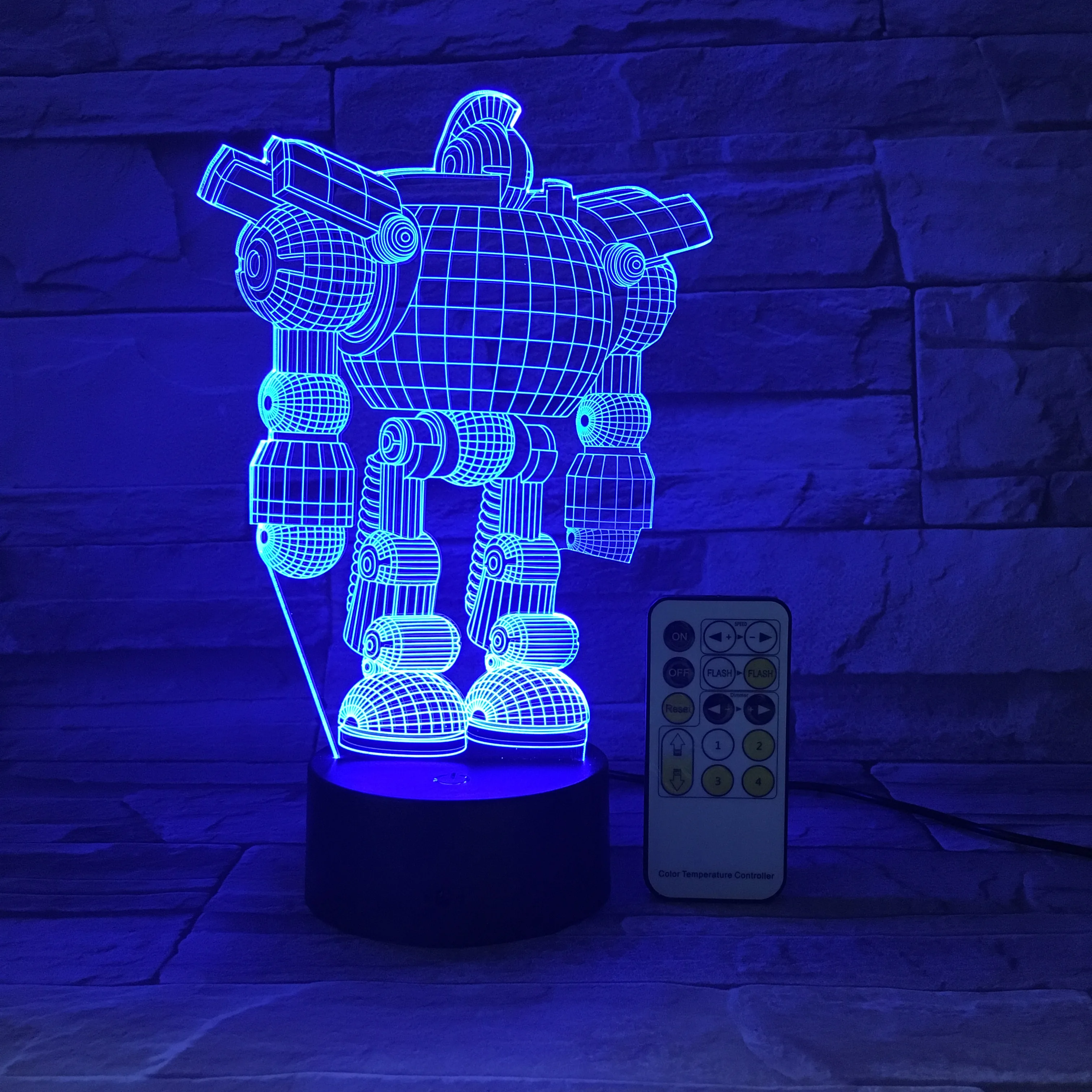 
Promotional Gifts Remote Control Robot Shape 3D LED Optical Visual Illusion Lamp Acrylic Night Light For Shop 