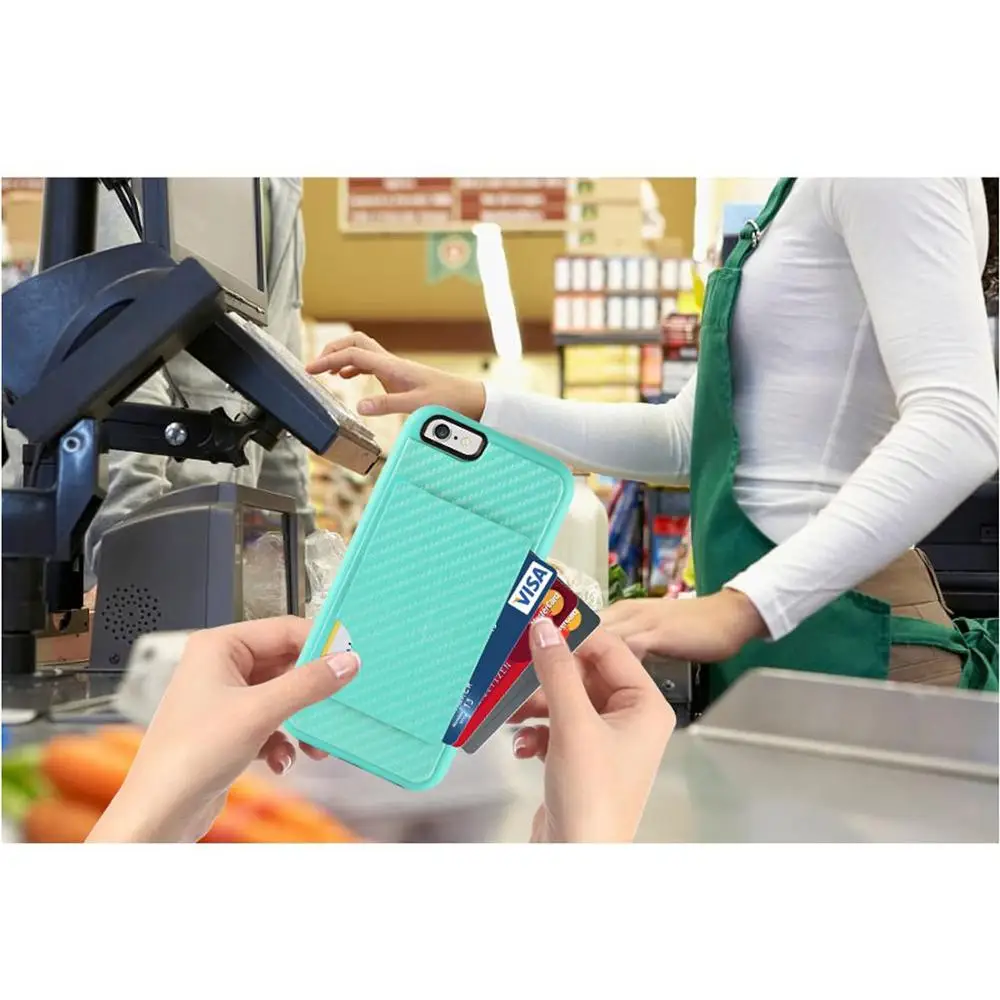 
Phone Card Holder Case, Credit Card Case Grip Cover with Carbon Fiber Design Slim Wallet Protective Case 