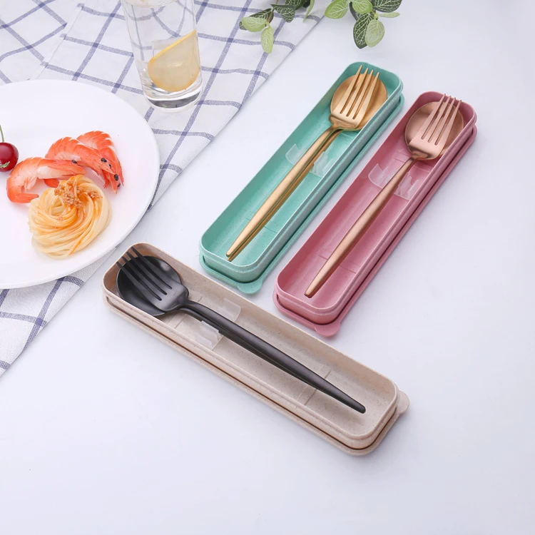 2pcs luxury travel stainless steel  fork spoon  gold cutlery set