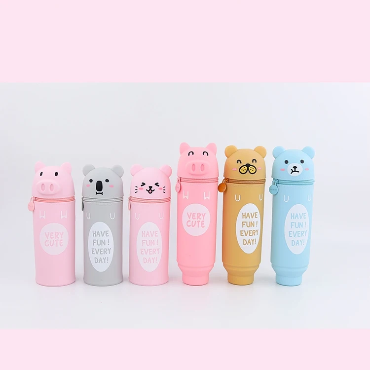 
Hot Sale school stationery items list low price custom promotion funny animal t design silicone pencil case 