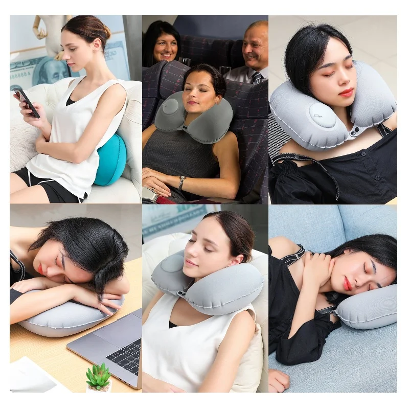 Amazon Portable U-Shape super soft Automatic inflatable pillow travel pillow