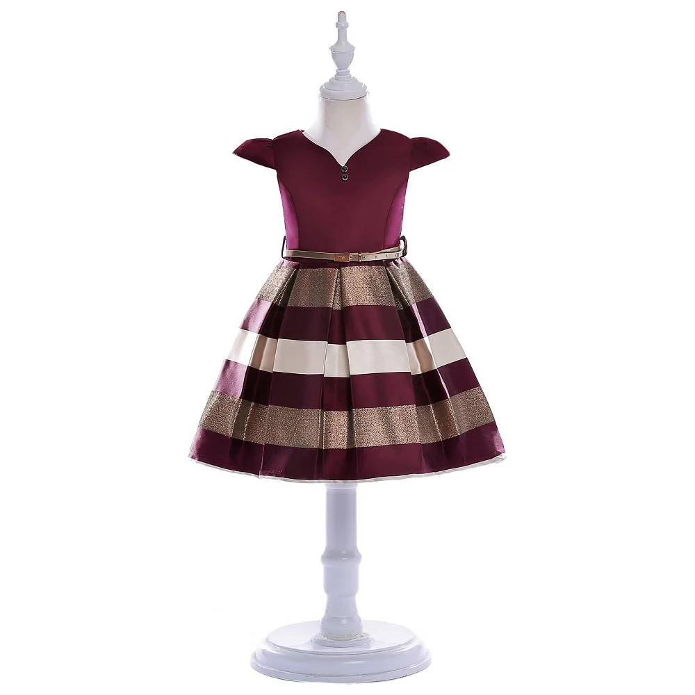 Kids Hot Sale Wedding Apparel  Accessories Stripes Print Children Sleeveless Bow Ruffles Party Wear Princess Girl Dress