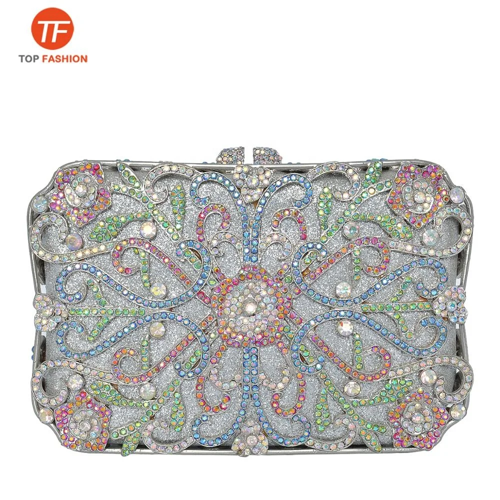 China Factory Wholesales Small Crystal Rhinestone Clutch Purse for Women Formal Party Flowers Evening Bag