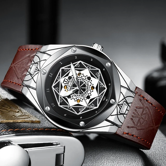 Tevise Fashion Men Automatic Top Brand Unique Design Skeleton Mechanical Watch
