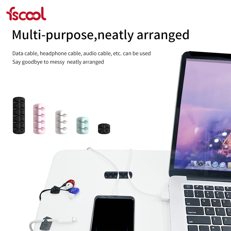 Fscool Multi-purpose Silicone Cable Holder , Wire Cable Clips, Desktop Earphone USB Cable Organizer