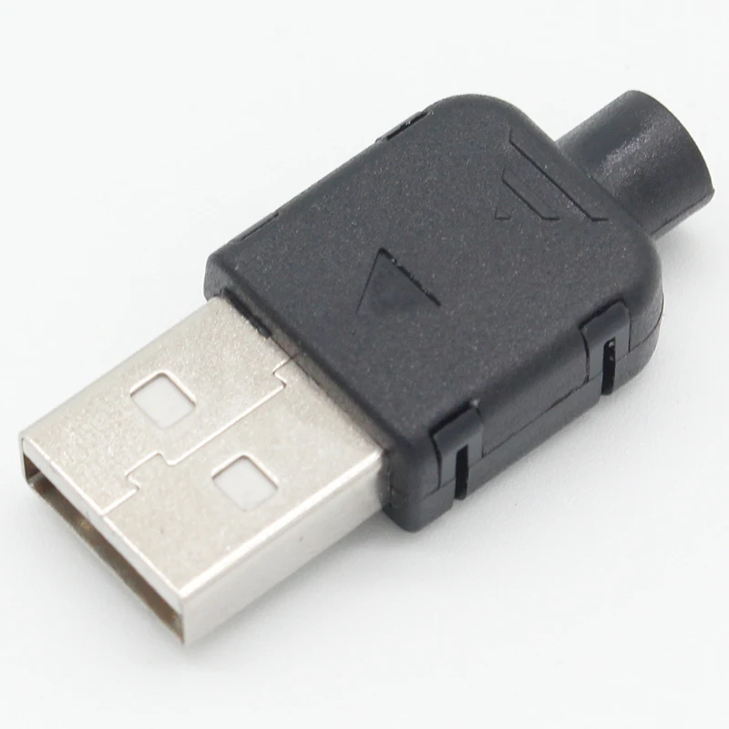 Соединитель «сделай сам» USB 2,0, штекер типа А, 4 штырька, монтажный адаптер, гнездо, паяльный тип, Черный Пластиковый корпус для подключения данных
