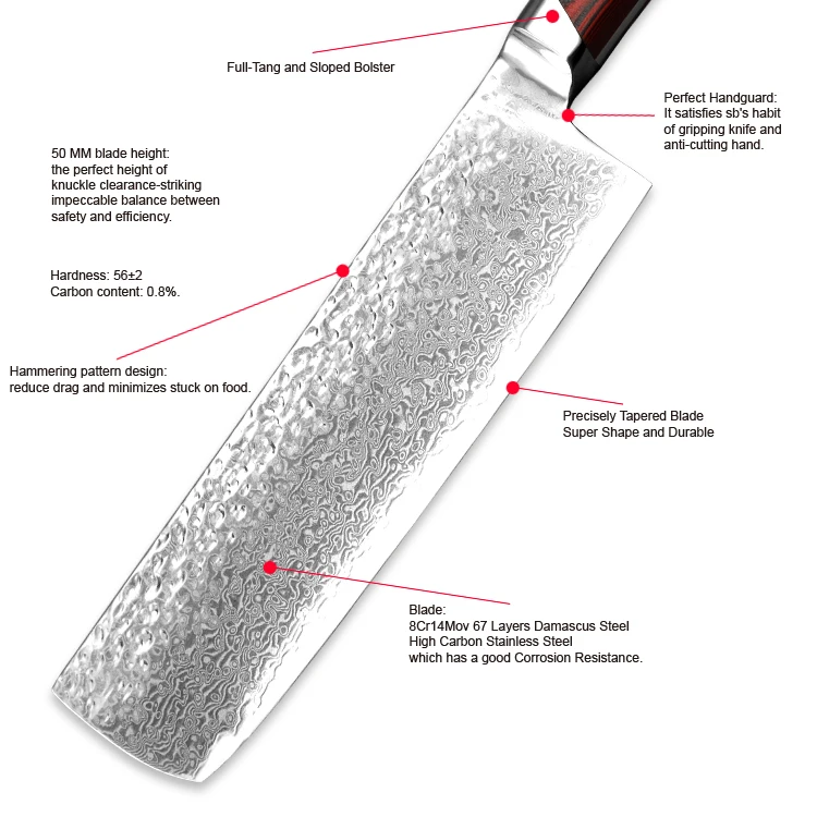 
Konoll Hot Sales G10 Handle Damascus Steel Japan 7 inch Kitchen Nakiri Chef Knives 