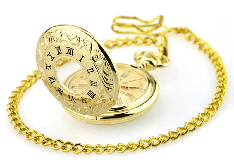 Men Pocket Watch Vintage Roman Numerals Quartz Watch Clock With Chain Antique Jewelry Pendant Necklace Gifts For Father 1896