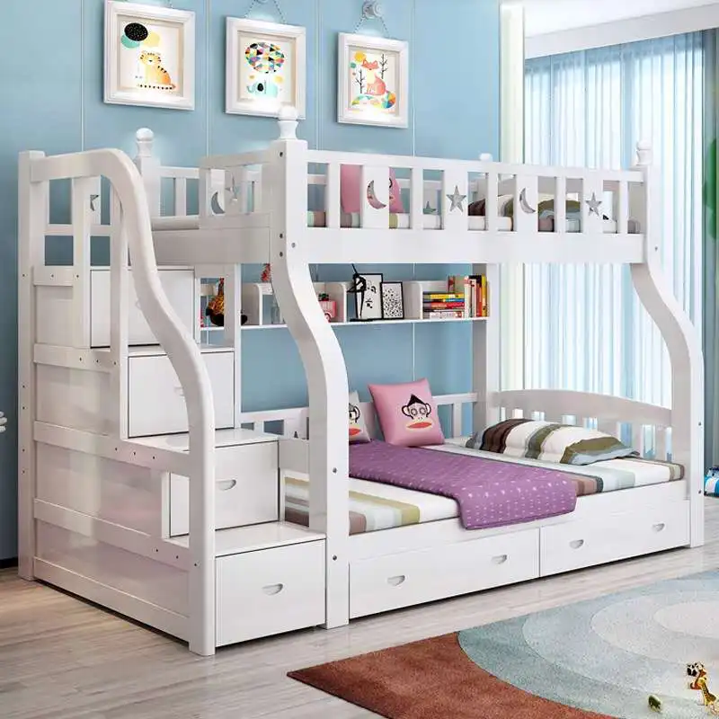 Colorful Pine Solid Wood Convertible Multifunction Wooden Children Dormitory Bunk Bed Kids Bunk Bed With Slide