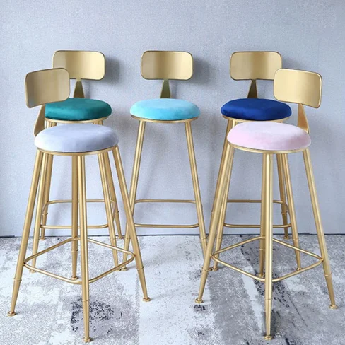 Metal frame velvet seat pad high feet bar stool set, counter height bar stool