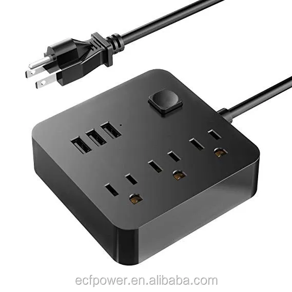 
 6-футовый удлинитель зарядная станция мини удлинитель с 3 USB 3 розетками переменного тока  