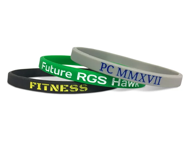 0.25 Inch Width Slim Debossed With Color Ink-filled Silicone Wristband