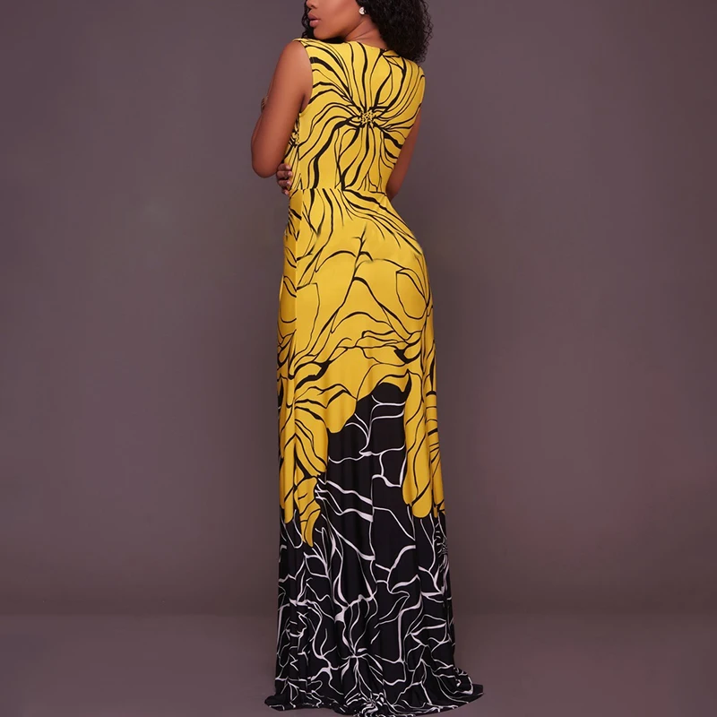 Summer woman sleeveless africa style printed long party dress