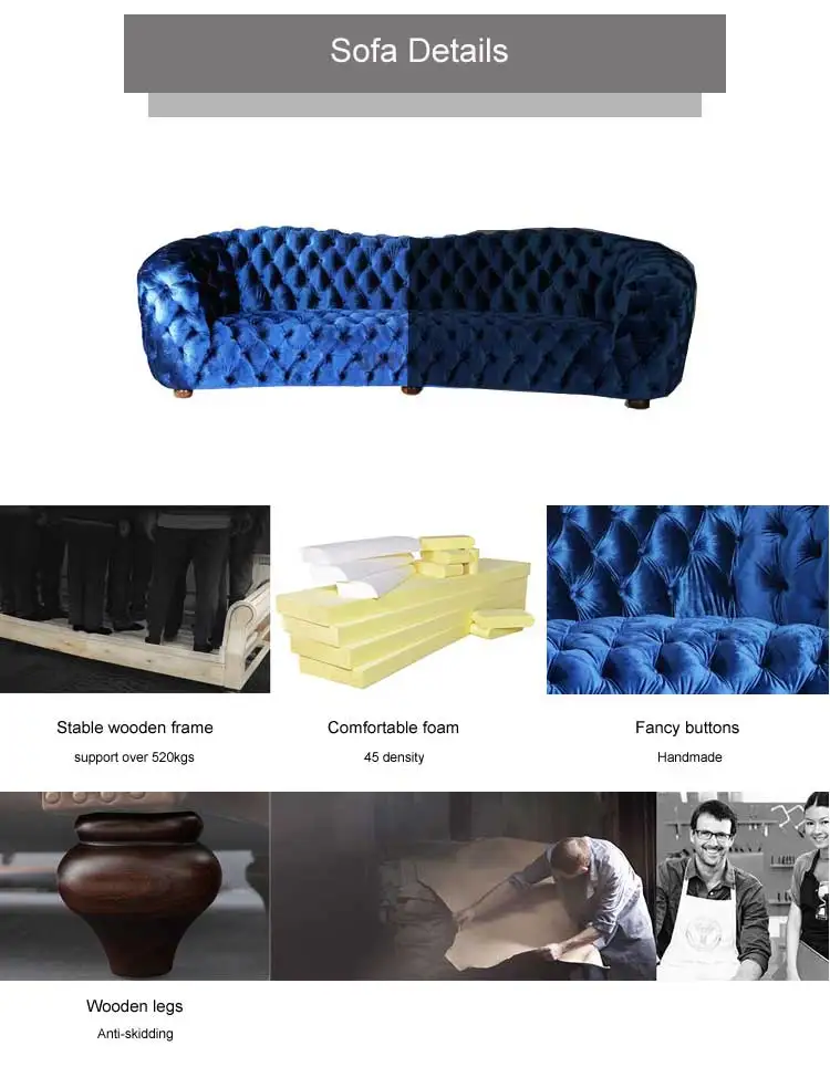 Retro Luxury 4 Seats Sofa Velvet Fabric Button Tufted Sofa For Living Room