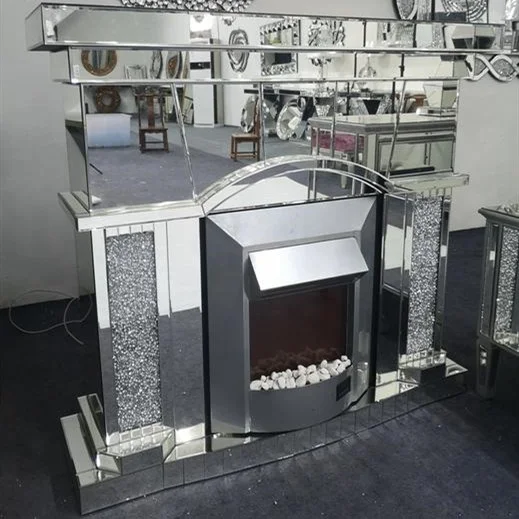 Hot Selling  Factory Electric LED Crystal Mirrored Modern Electric Fireplace With Heater