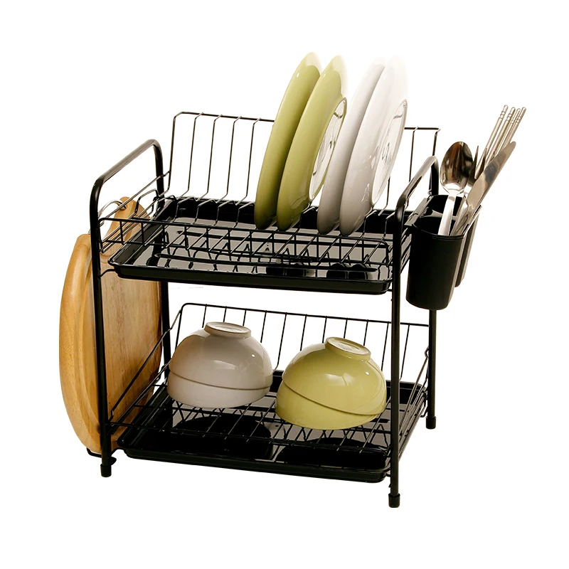 Dish Rack Set 2-Tier Chrome Kitchen Organizer Tools Plate Spoon Storage Frame Steel Drain Bowl Rack Kitchen Dish Shelf