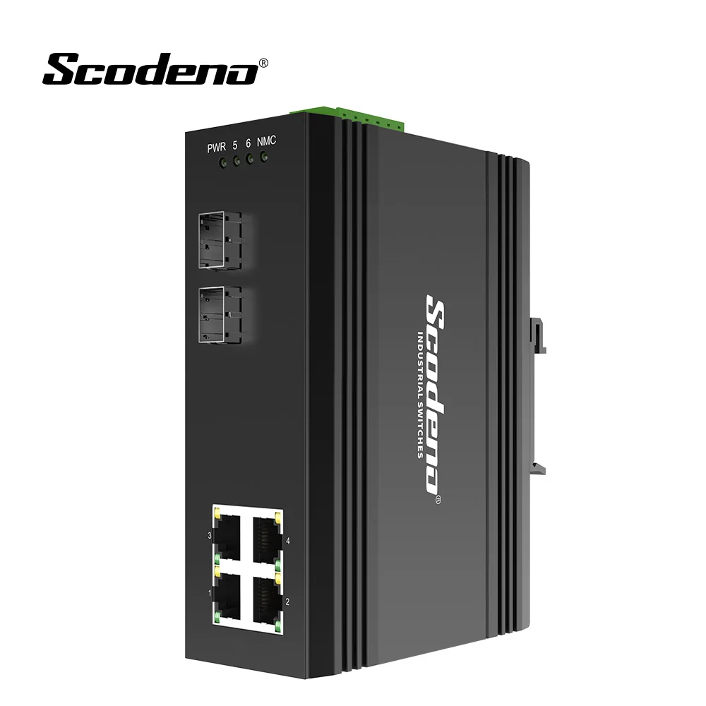 SCODENO IP40 Gigabit 2 + 4 PoE ethernet, промышленный Выключатель 24 В 48 В с двойной источник питания