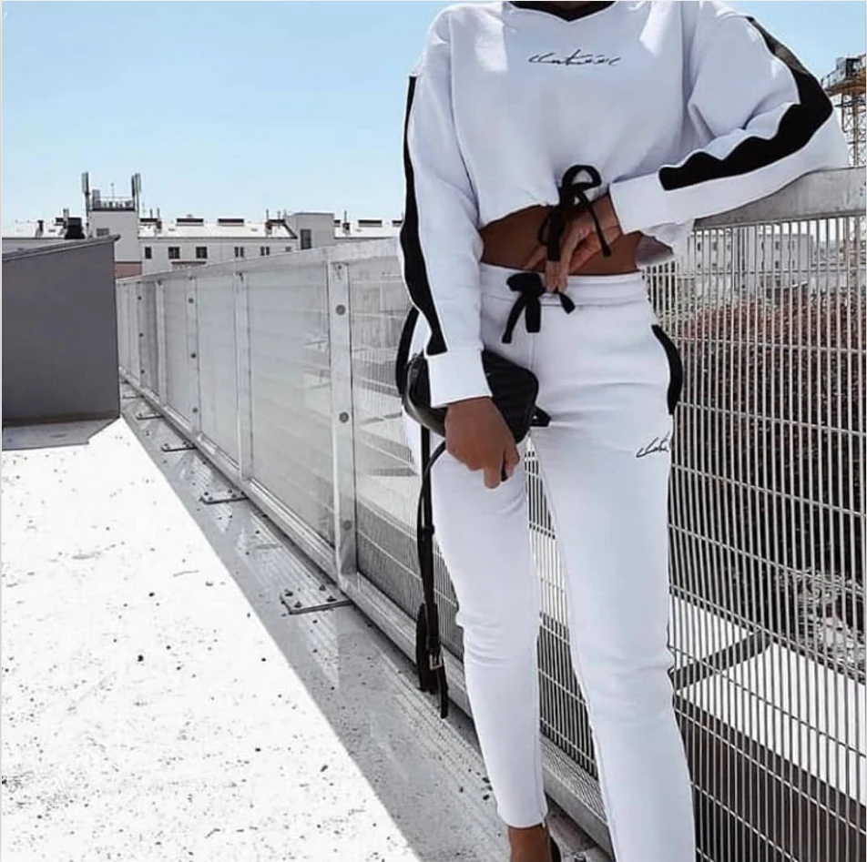 Womens 2 Piece Outfit Autumn Spring Custom Hoodies Tops Drawstring Crop Hoodie Sweatshirts Fitness Gym Sport Jacket Zipper Set