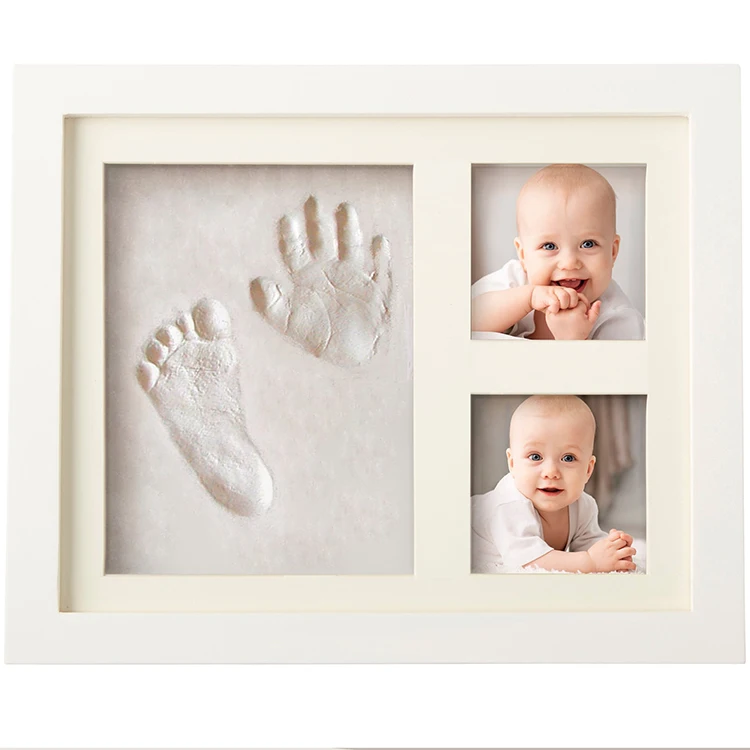 Baby Handprint Footprint Picture Frame Kit Triple Foldable Wooden Photo Frame With Clay White 2019