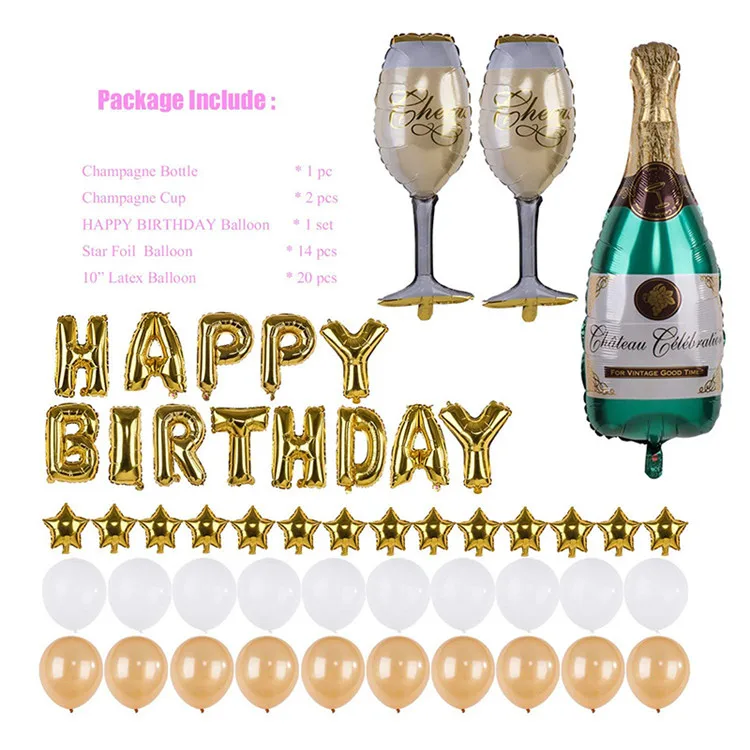 
14inch Custom Gold Foil Happy Birthday Balloons Decoration Banner Summer Birthday Party Supplies 