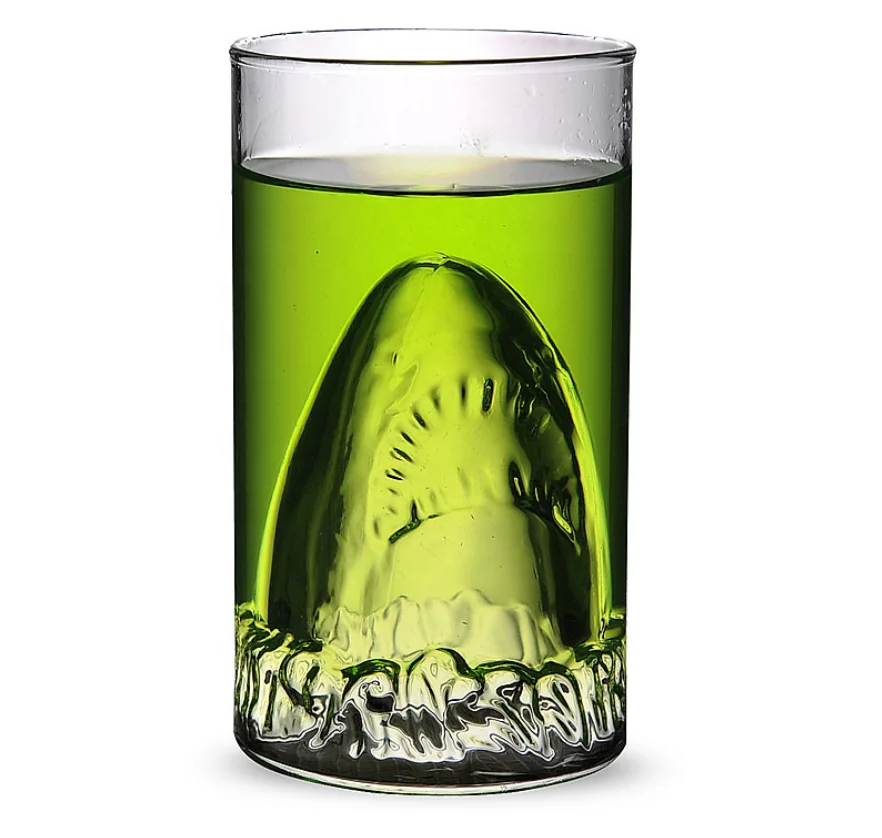 Handmade Double Wall Beer Glass Mug Shark Shape Glass Wine Cup