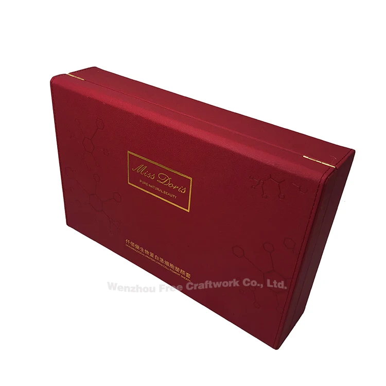 High quality wooden covered pu leather gift box cosmetic set packaging box  perfume essential oil bottle boxes