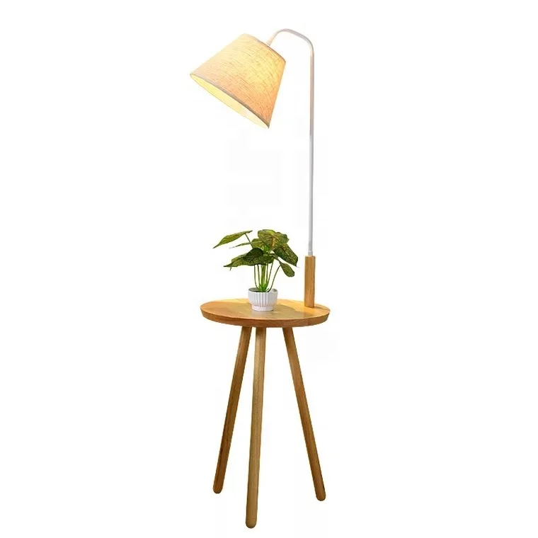 Wholesale  Fabric  Nordic Indoor  Wooden Floor  Standard Lamp  with desk