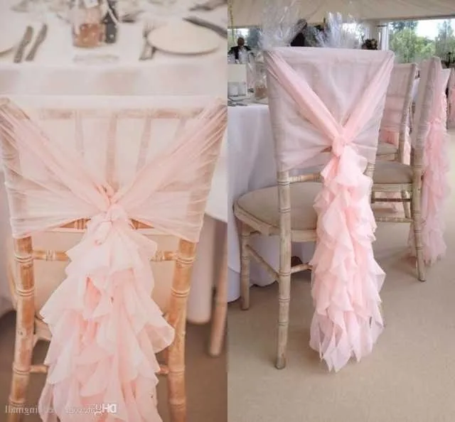 Violet Amethyst Chiffon Hoods With Ruffles Willow Chiffon Wedding Chair Sashes