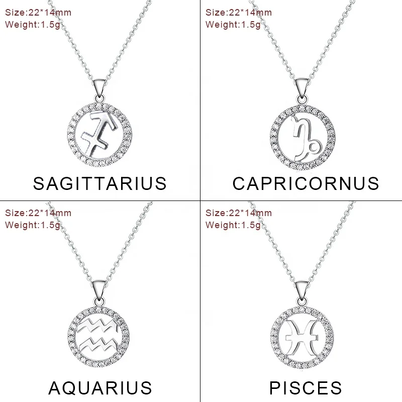 DDW03 Astrology Halo Women  925 Silver 12 Horoscope Zodiac Round necklace pendant