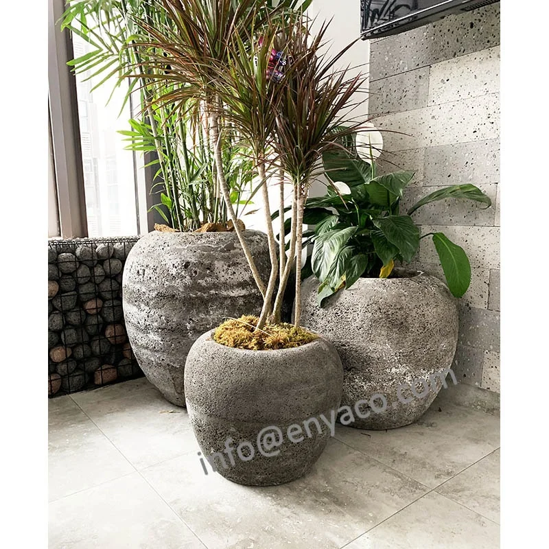 Antique Lava Stone Patio Backyard Flower Pot Planter Outdoor, Garden Ornaments Stone Plant Pot, Stone Garden Products
