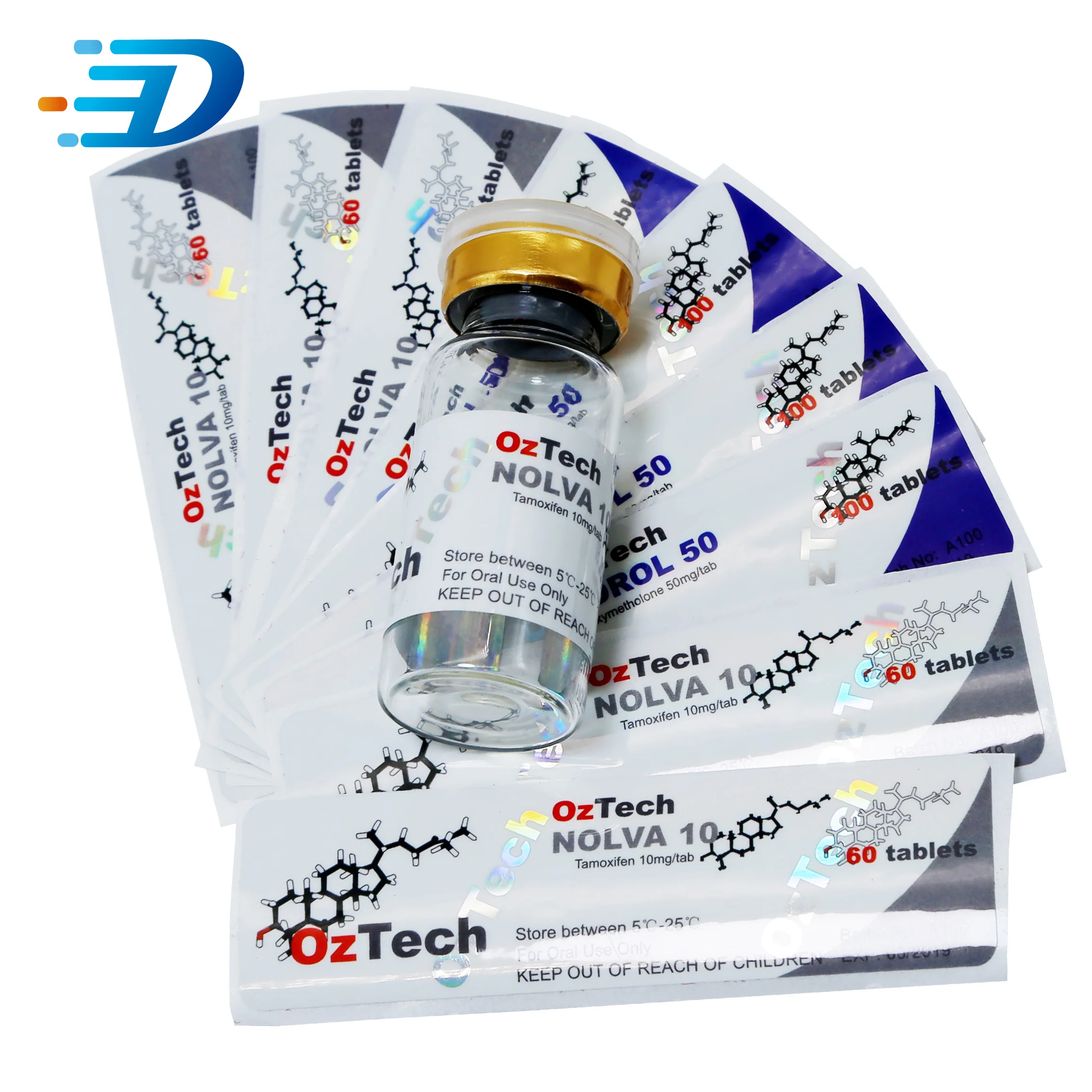 custom 2ML 5ML 10Ml 30ML Hologram  glass Vial and vial sticker  Label and box packaging