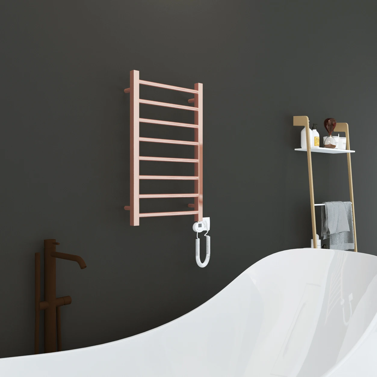 Sunlight Modern Style 800*500 400W Electric Heating Towel Rail Copper Finish