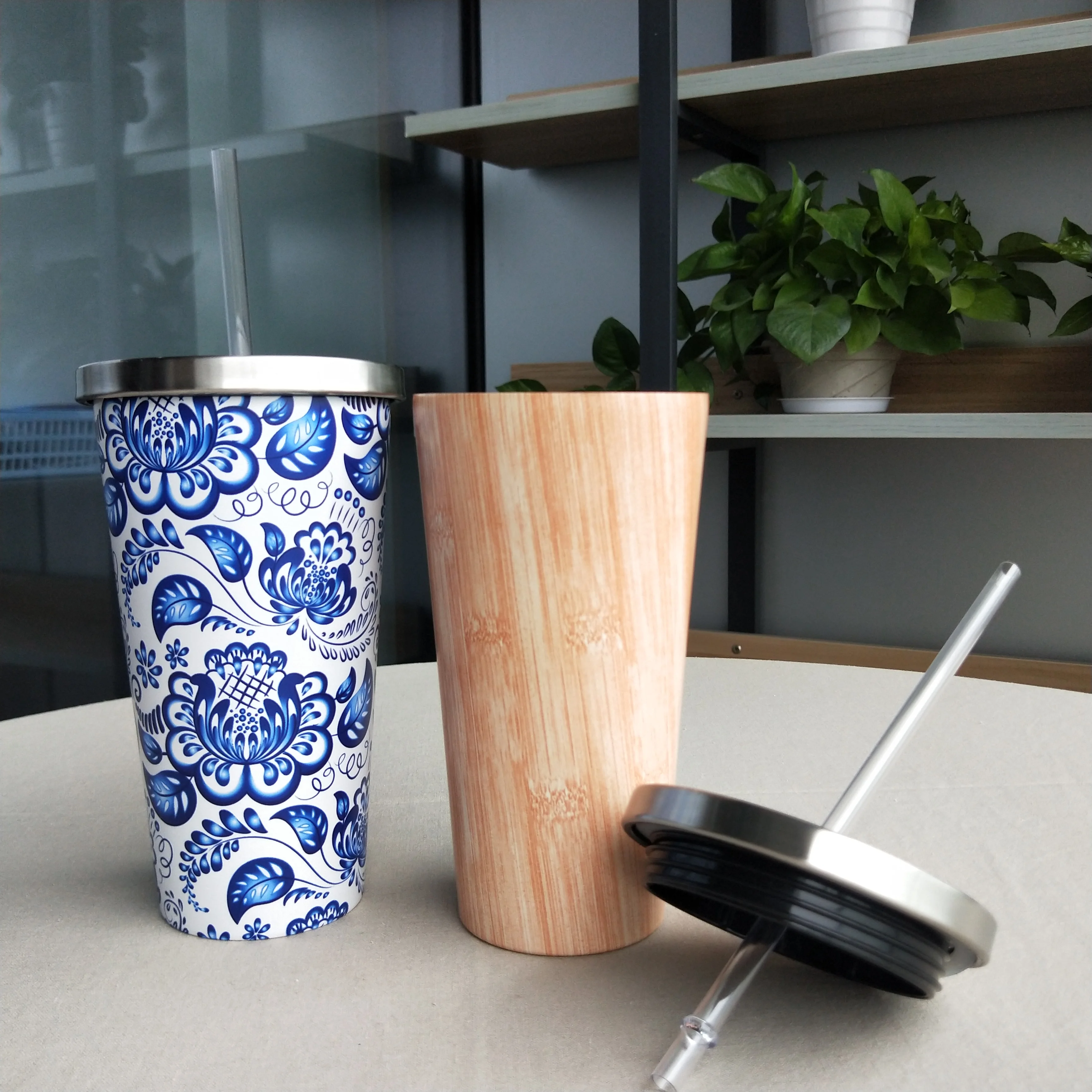 18oz Stainless steel thermal vacuum sublimation tumbler insulated coffee mug to go with straw for valentines mug