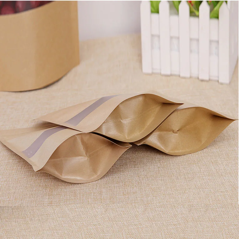 Yiwu Biodegradable Brown and white Kraft Paper Food Bag Stand Up Pouch Kraft Paper Doypack For Tea