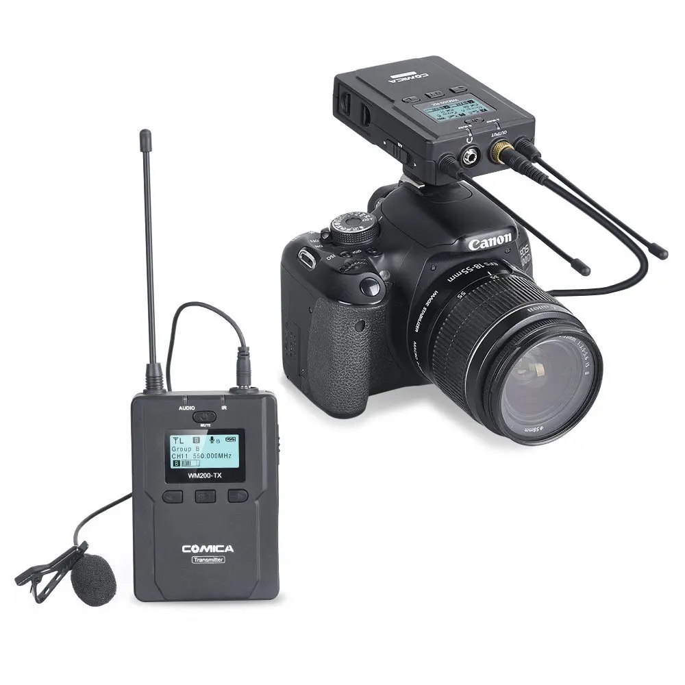 Comica CVM-WM200(C) 96-Channel Full Metal UHF Professional Wireless Lavalier Microphone System for Smartphones & XLR Camcorders