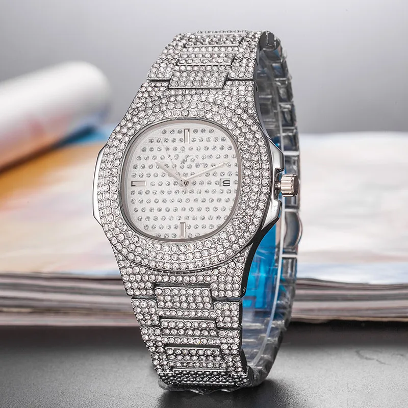 
Custom LOGO Wholesale Mens Luxury Dress Watch Diamonds Wristwatch Geneva Watch 