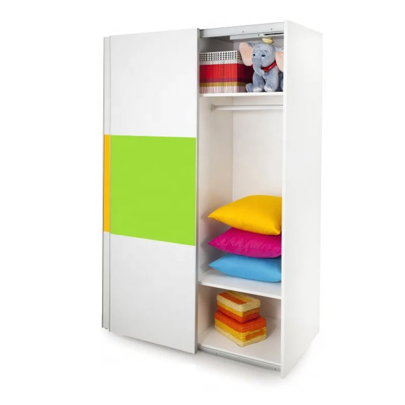 young bright color green yellow sliding door wardrobe for children use in bedroom from China manufacturer