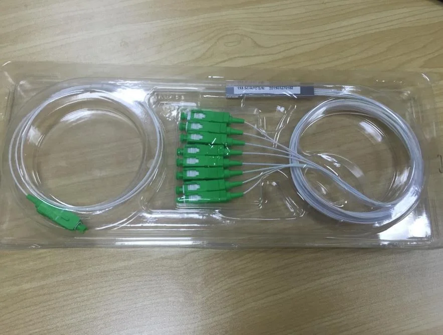 0.9mm plc splitter 1x2 1x4 1x8 1x16 SC/UPC SC/APC steel tube with connectors and without cassette type