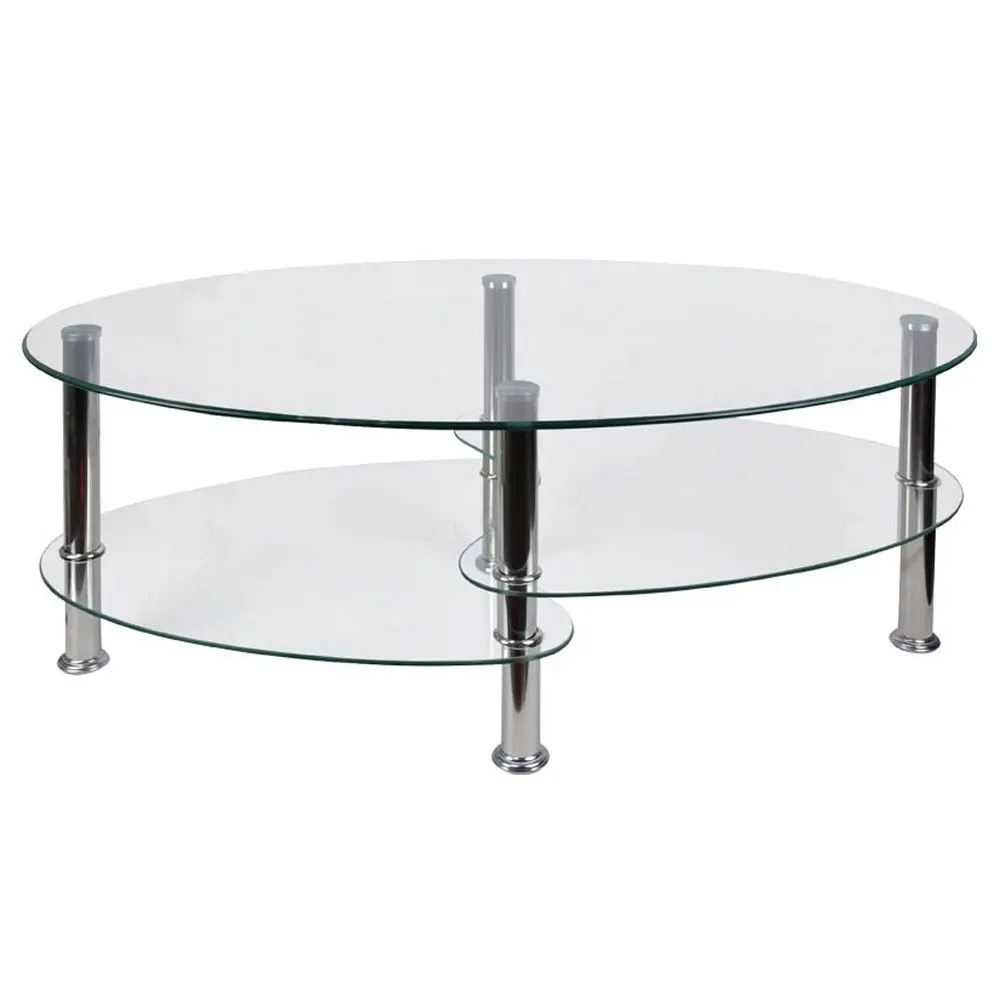 Modern Design Furniture Oval Tempered Glass Top Metal Coffee Table