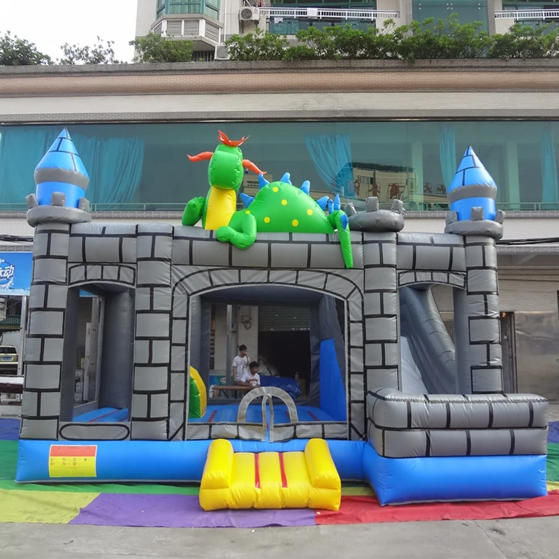 0.55mm PVC commercial grade inflatable dinosaur bouncy castle with slide