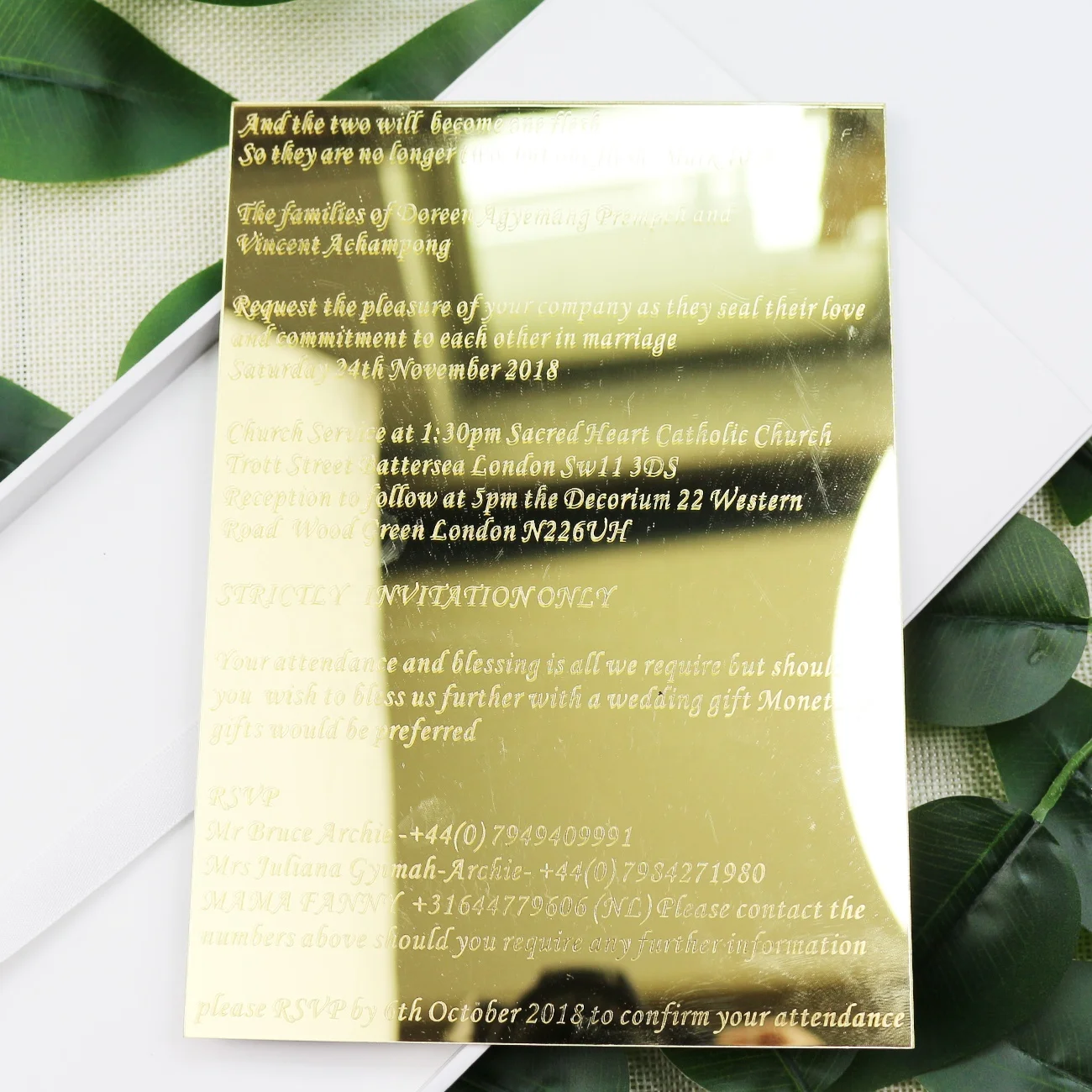 Morden Luxury Gold Mirror Acrylic Wedding Invitations with Hardcover Box Set