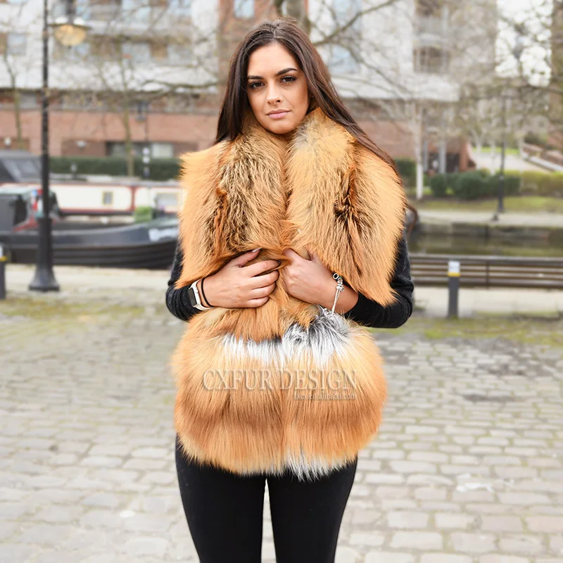 
CX-B-20 Wholesale European Women Big Size Luxury Real Red Fox Real Fur Shawl 
