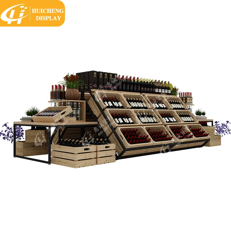 Customized New type wooden wine rack Exclusive Design fruit display rack  wooden wine display shelf