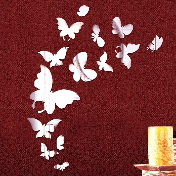 Preciser Luxury Design Butterfly Decoration Mirror Wall Sticker For Bedroom