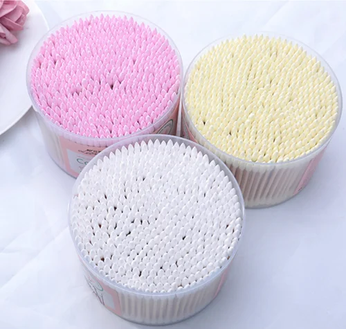 500pcs per box bamboo cotton swabs in round box