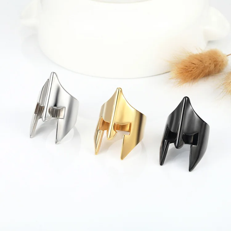 Promotion Stainless steel biker ring spartan helmet movie sparta Gladiator Roman style helmet ring